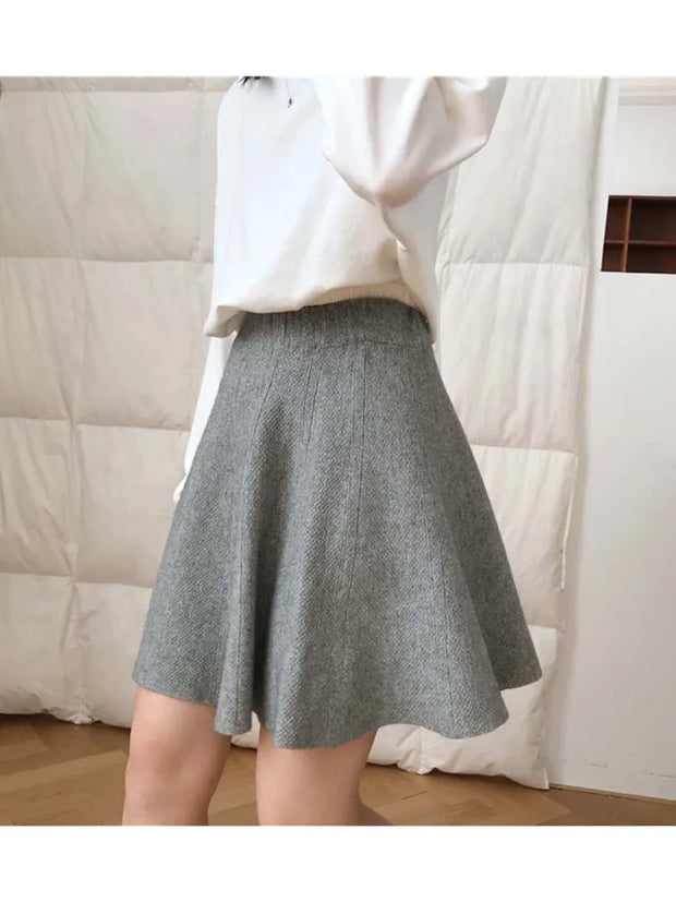 Knitted Mini Skirts Women High Waist Pleated Skirt Autumn Winter Streetwear Solid All Match A Line Skirts