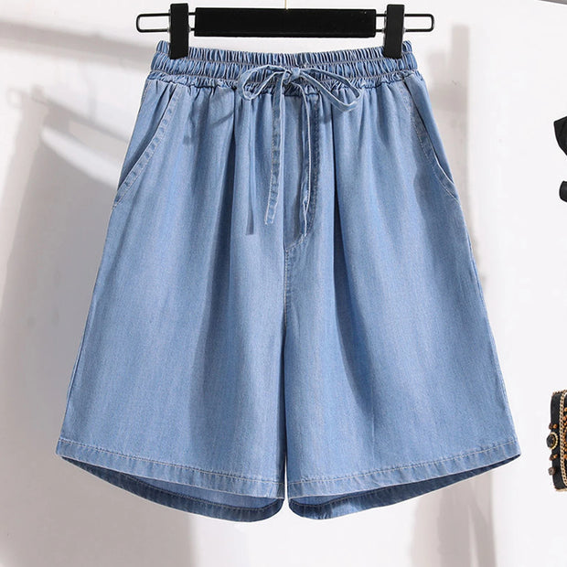 Women's Fashion Solid Color Pants Pocket Button Up Capris Loose Elastic Waist Wide Leg Shorts Pants for Women Women’s Pants