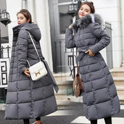 Long Down Cotton Parkas Coat Female New Winter Over Knee Loose Large Fur Collar Hooded Warm Thick Parkas Women Padded Overcoat