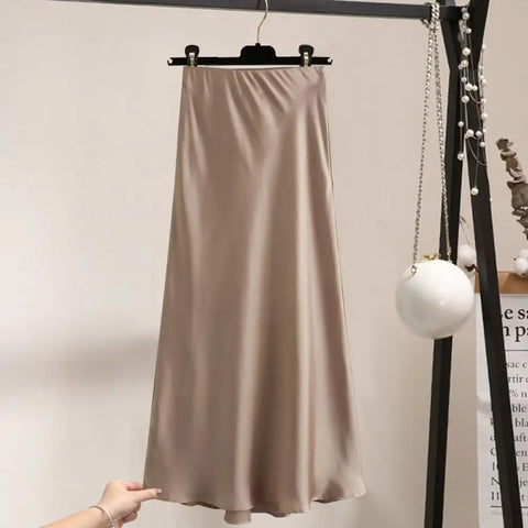 Elegant Women's Skirts High Waist Silk Satin A-line Skirt Lady Fashion Solid Color Purple Long Skirts for Women Fashion 2024