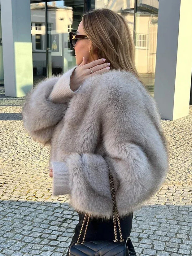 Fashion Fluffy Faux Fur Coat For Women Winter Elegant Loose Long Sleeve Jacket Female Luxury Thick Lady High Street Outerwear