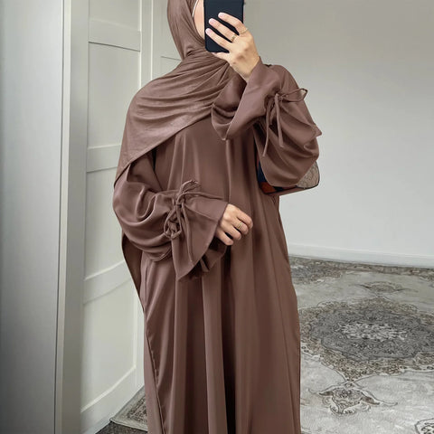 Ramadan Bowknot Dubai Abaya Dress Arabic Muslim Women Modest Clothing Islam Party Kaftan Turkey Robe Eid Djellaba Kebaya Caftan