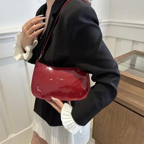 Women's Patent Leather Handbag Versatile Fashion Shoulder Casual Commuting Bags Girl Brand Designer Zipper Handbag Korean 2025