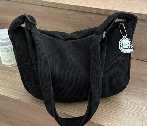 Black Corduroy Bags for Women Japanese Canvas Large Single Shoulder Crossbody Dumpling Bag Student Korean Casual Choth Handbag