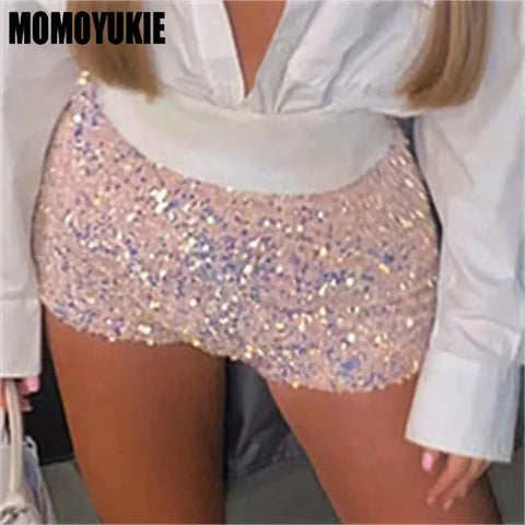 2023 Summer Women Mini Shorts Fashion Trend Sequined High Waist Glitter Clothing Sexy Skinny Party Nightclub Shorts Streetwear