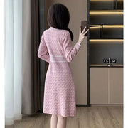 Pink Knitted Dress Women's Autumn New Round Neck High Waist Long Sleeve Slim Sweater A-line Small  Dress