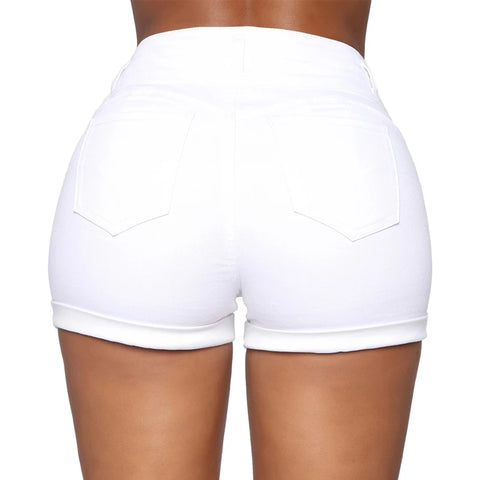 Liooil Cotton Stretchy High Waist Jean Shorts Woman Summer 2023 Casual Sweat With Pocket Zipper White Black Cuffed Denim Shorts