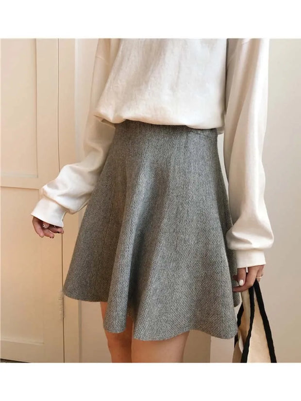 Knitted Mini Skirts Women High Waist Pleated Skirt Autumn Winter Streetwear Solid All Match A Line Skirts