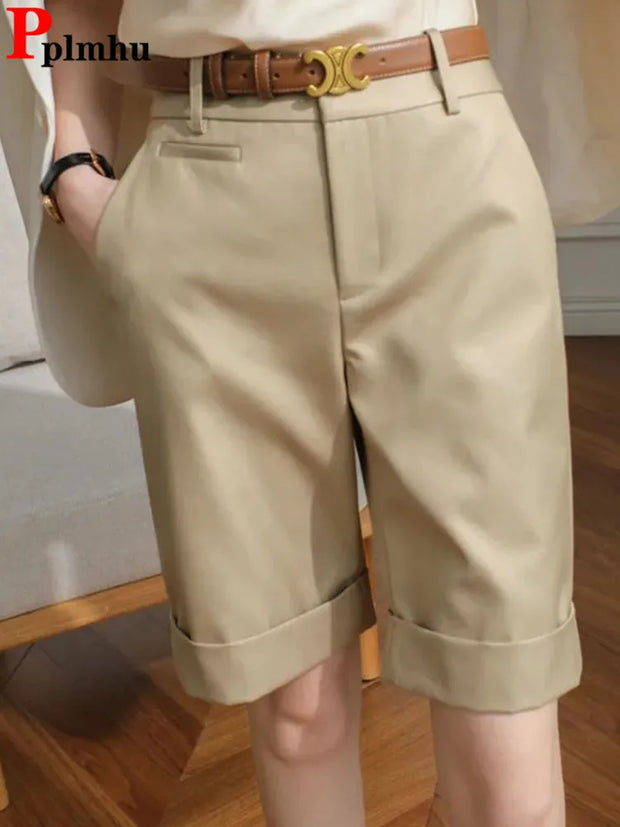 Summer High Waist Straight Cargo Shorts Women Chic Casual Baggy Pantalones Cortos Korean Fashion Loose Classic Solid Short Pants