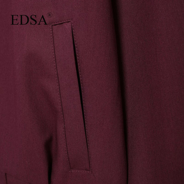 EDSA Women Vintage Loose Zipper Jacket Lapel Burgundy Color Jacket New 2024 Autumn Fashion Versatile Street Outwear Jacket