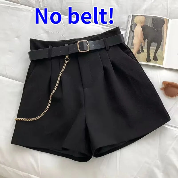 2021 New Casual Comfortable Elegant Wild Shorts With Belt Women's Woolen Shorts Autumn Winter Slim Wide Leg A-line Shorts