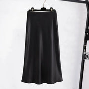 Elegant Women's Skirts High Waist Silk Satin A-line Skirt Lady Fashion Solid Color Purple Long Skirts for Women Fashion 2024