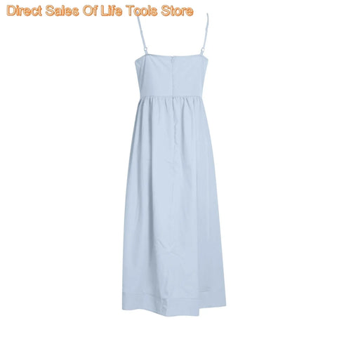 Fashion Solid Pleated Strap Dress Women Elegant Solid Sleeveless Midi Dresses 2024 Summer Casual Female Holiday Robe Vestidos