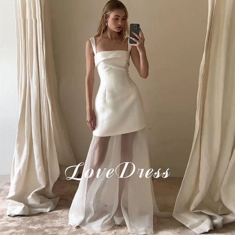 Customized Simple Spaghetti Straps Stain A-Line Wedding Dress Sleeveless Perspective Elegant Square Collar Bride Gown Vestido de