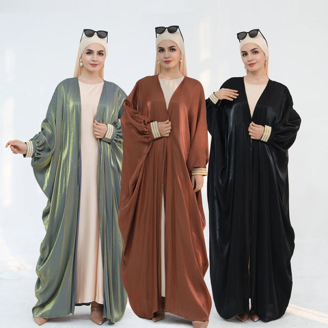 Middle East Muslim Fashion Shiny Kimono Cardigan Women Dress Dubai Abaya Kebaya Morocco Caftan Femme Robe Islam Jalabiya Ramadan