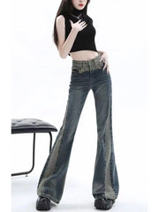 American High Street Spicy Girls Low Waist Jeans Women Autumn Vintage Y2k Design Sense Slim Fit Straight Tube Micro Flare Pants