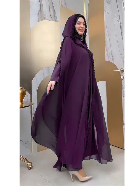 Ramadan Chiffon Muslim 2 Piece Khimar Abaya Set Islam Hijab Dress African Dresses For Women Kebaya Robe Femme Musulmane Kaftan