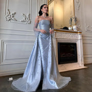 Bella Customized Pearls Beading Slightly Flared Sleeves robes de soirée Satin A-line Party Dresses Floor-Length Prom Dress 2024