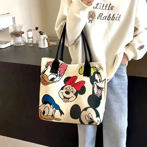 New Disney Minnie Pluto Cartoon Large Capacity Women's Canvas Bag Hand Shopping Bag Shoulder Bag Shopping Handbag