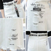 2025 New Women Skirt White Denim Long Skirts Letter Print Korean Style Fashion Hole Oversize Plus Size Female Skirts