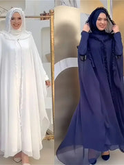 Ramadan Chiffon Muslim 2 Piece Khimar Abaya Set Islam Hijab Dress African Dresses For Women Kebaya Robe Femme Musulmane Kaftan