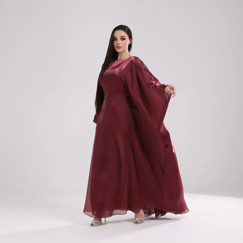 Dubai Ramadan Shiny Satin Abaya Muslim Batwing Sleeve Maxi Dress Kebaya Women Kaftan Arab Robe Islamic Musulmane Femme Vestidos