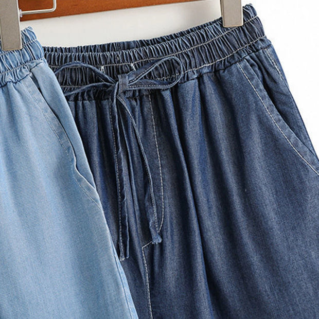 Women's Fashion Solid Color Pants Pocket Button Up Capris Loose Elastic Waist Wide Leg Shorts Pants for Women Women’s Pants