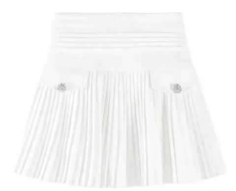 Summer White Pleated Skirts Sexy Casual Slim College Women High Waist Mini Metal Letter D Ontwerp A-lijn Korean Fashion Style