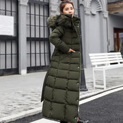 Long Down Cotton Parkas Coat Female New Winter Over Knee Loose Large Fur Collar Hooded Warm Thick Parkas Women Padded Overcoat