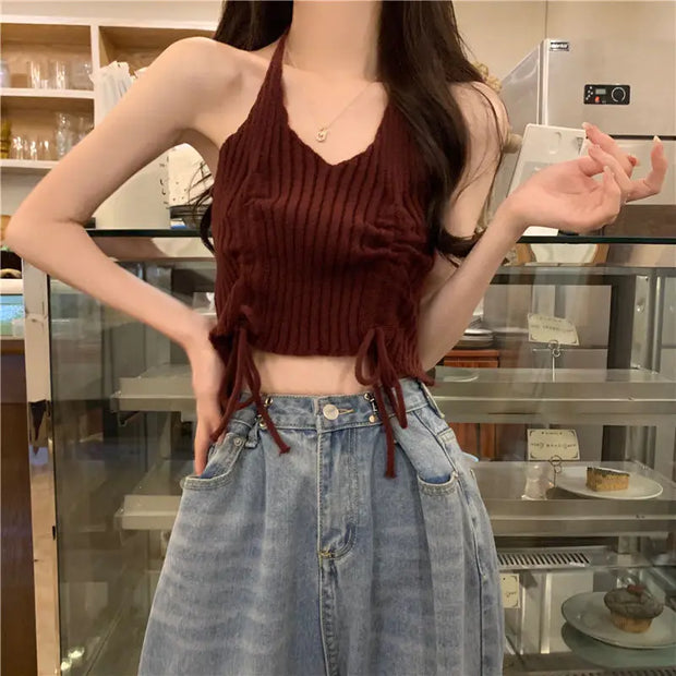 2024 Spring Autumn Sweater Halter Sling Cargo Pants 1 or 3 Piece Set Women Casaul Multi Stripe Knit Tops Vest Trousers Outfits