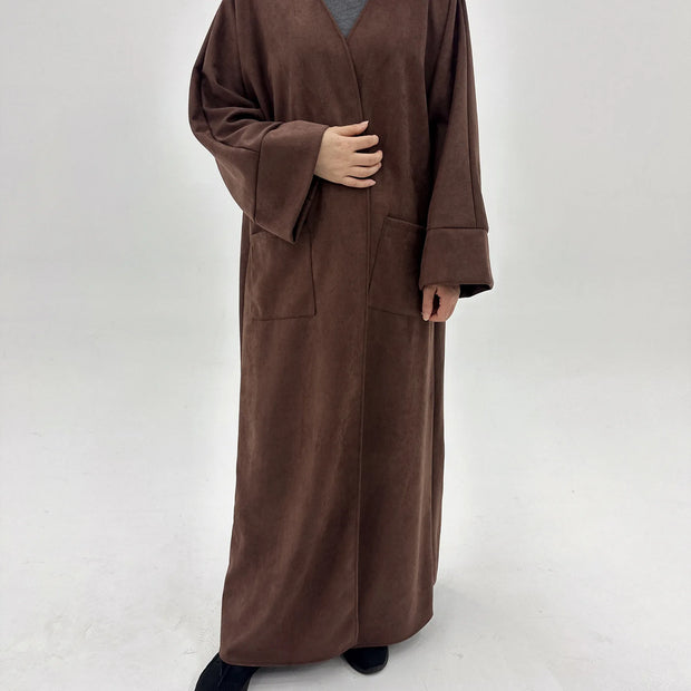 Autumn Winter Suede Kimono Open Abayas for Women Muslim Dress Dubai Kaftan Turkey Long Coat Islam Clothing Kebaya Arabic Caftan