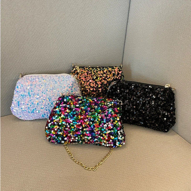 Sequins Crossbody Chain Bag Simple INS Solid Color Sequins Shoulder Bag Underarm Bag Phone Purse Evening Clutch Bags Handbag