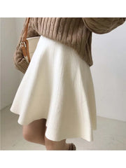 Knitted Mini Skirts Women High Waist Pleated Skirt Autumn Winter Streetwear Solid All Match A Line Skirts