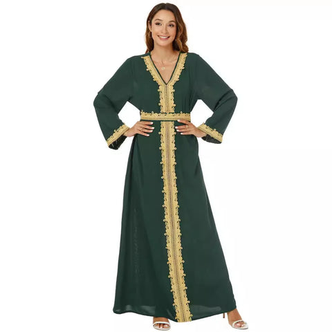 Stitching High-end Long Sleeve Dresses Eid Ramadan Embroidery Party Muslim Kebaya Kaftan Print Dress For Women's Prayer Garment