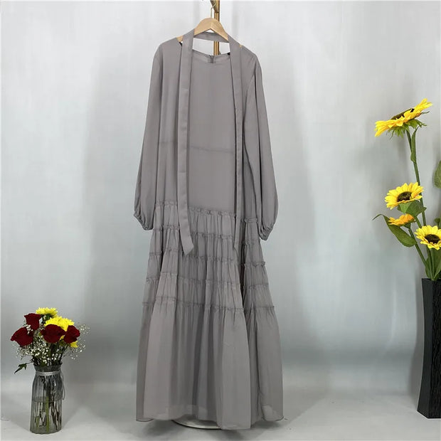 Ramadan Chiffon Kaftan Abaya Dubai Luxury Muslim Women Dress Kebaya Caftan Marocain Femme Modest Robe Islam Clothing Vestido