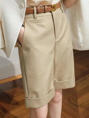 Summer High Waist Straight Cargo Shorts Women Chic Casual Baggy Pantalones Cortos Korean Fashion Loose Classic Solid Short Pants