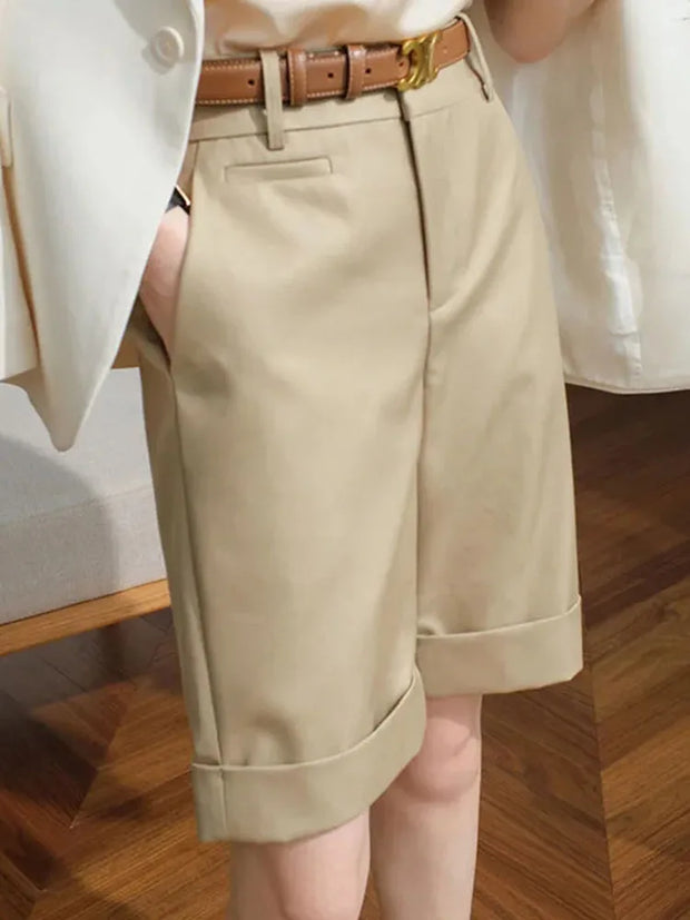 Summer High Waist Straight Cargo Shorts Women Chic Casual Baggy Pantalones Cortos Korean Fashion Loose Classic Solid Short Pants