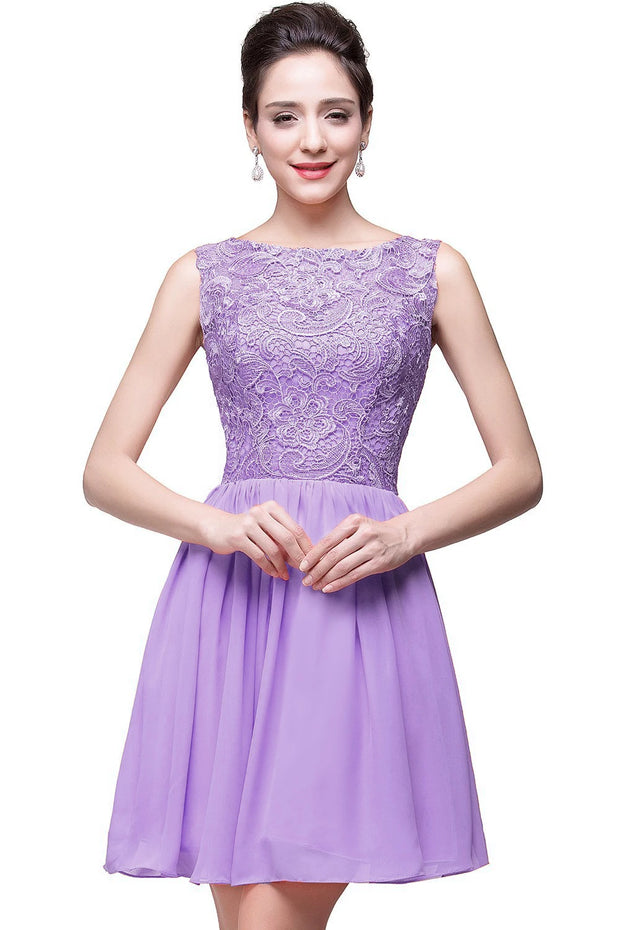 Pretty Dress O Neck Sleeveless Floral Lace Appqulies Homecoming Dress For Evening Party Short Knee Length Skirt Chiffon Gown