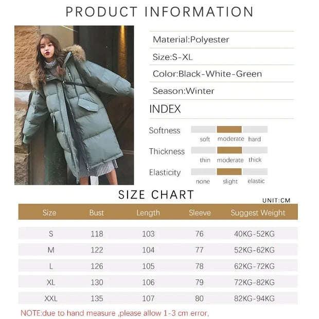 TFETTERS with Fur Collar Hooded Long Coat Women 2024 New Korean Casual Loose Down Cotton Padded Parkas Women Winter Clothing