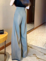 Casual Wide Leg Pants Women High Waist Loose Solid Pleated Fashion All-match Elegant Office Lady Slender Simple Korean Style