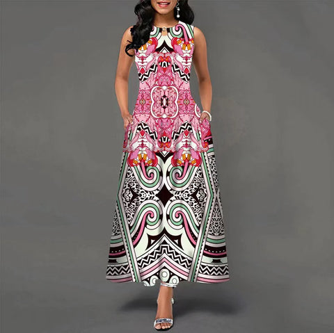 New Casual Sleeveless Long Dress Women's Printed Bohemian Retro maxi Dresses