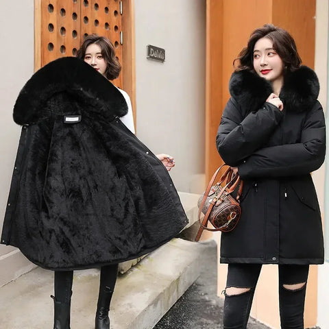 Free shipping AYUNSUE Winter Jacket Women Parka Long Coat Wool Liner Hooded Parkas With Fur Collar Warm Snow Wear Padded Clothes