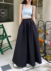 Chic Women Pockets A-Line Long Skirts Ladies Casual Loose Elastic High Waist Midi Skirt 2024 Spring Summer