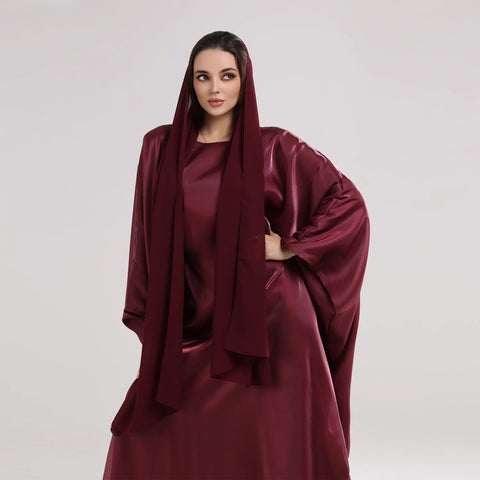 Dubai Ramadan Shiny Satin Abaya Muslim Batwing Sleeve Maxi Dress Kebaya Women Kaftan Arab Robe Islamic Musulmane Femme Vestidos