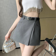 New Casual Women Suit Shorts 2024 Summer Fashion High Waist A-line Shorts Skirts Korean Style Ladies Culottes Gray/Black