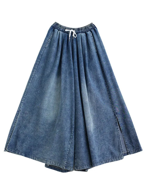 Oversized Jeans Spring Summer Long Wide Leg Pant Women Loose Pleated Fashion Split Ladies Trousers Elastic High Waist Woman Pant