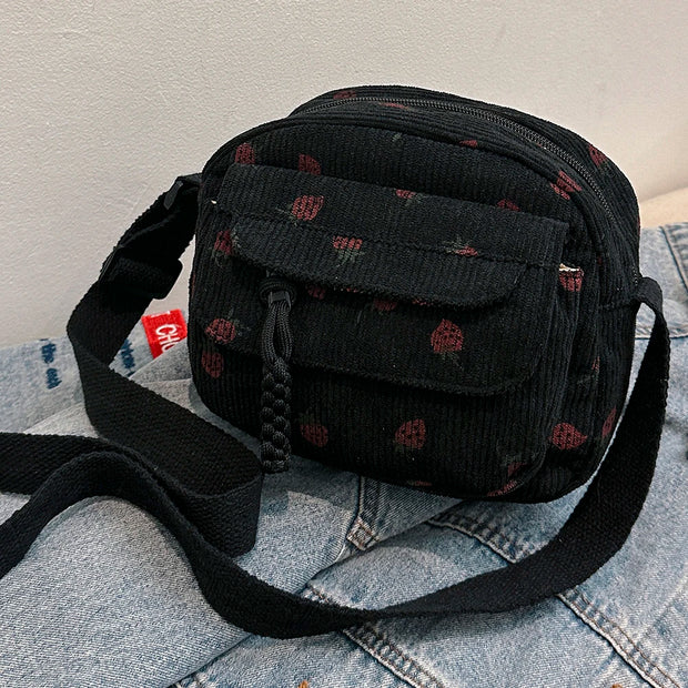 Cute Strawberry Shoulder Bag Casual Zipper Trendy Crossbody Bag Tote Handbag for Women Girls Travel Work Messenger Bag