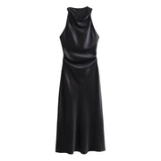 TRAF Satin Long Dresses for Women 2024 Summer Slip Midi Dress Woman Sexy Evening Party Dress Sleeveless Female Elegant Dresses