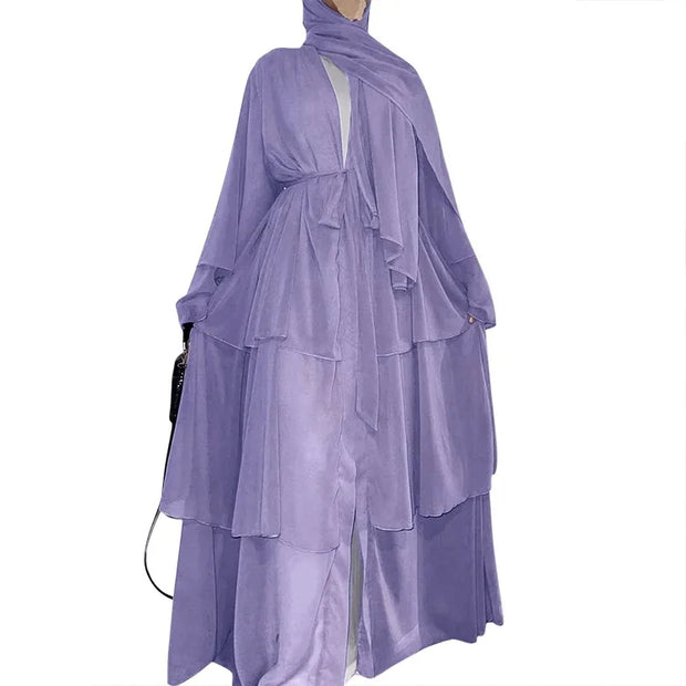 Kimono 3 Layer Chiffon Abayas for Women Muslim Dress Dubai Turkey Kebaya Open Abaya Islamic Jalabiya Caftan Marocain Femme Robe