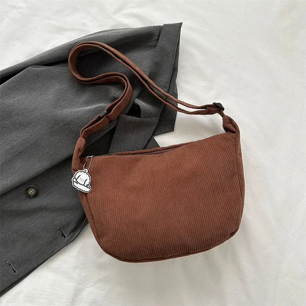 Black Corduroy Bags for Women Japanese Canvas Large Single Shoulder Crossbody Dumpling Bag Student Korean Casual Choth Handbag